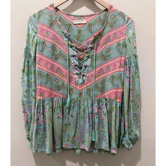 Spell & The Gypsy City Lights Blouse-Sage - Picture 3 of 12